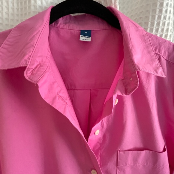 Old Navy Pink Button Front Mini Shirt Dress Cotton Short Sleeve Pockets M - Picture 8 of 11